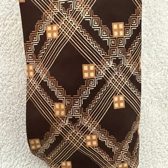 Vintage Pierre Cardin Men’s Brown Plaid Geometric Retro Silk Tie - Picture 3 of 6